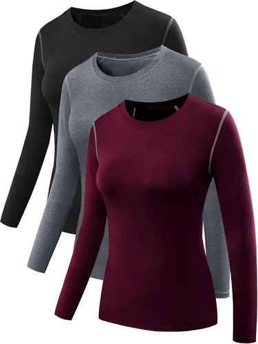 NELEUS - Camisa deportiva de compresión atlética, de manga larga, para mujer, dry fit, paquete de 3 unidades