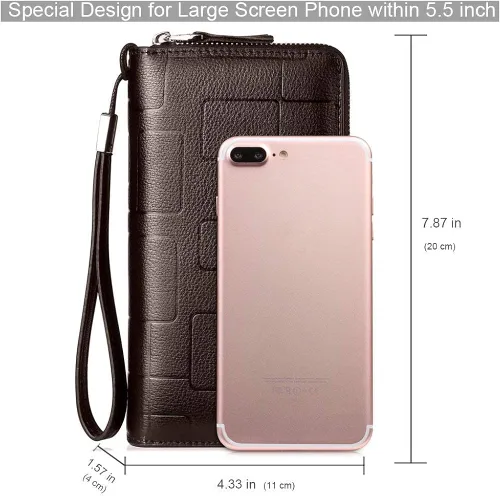 Miniatura 3 de Bolso de mano para hombre, bolso de cuero genuino con cremallera, cartera larga para negocios, bolso de mano grande