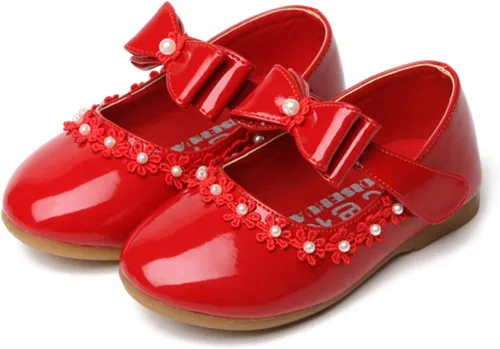 Miniatura 2 de Zapatos sin cordones para niñas pequeñas, zapatos de cuero pequeños, zapatos individuales, zapatos de baile para niños (rojo, 12-18 meses)