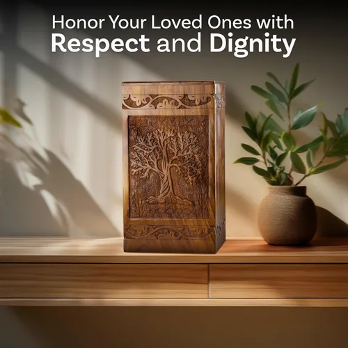 Miniatura 6 de Urna de cremación de madera tallada a mano para cenizas humanas, diseño de árbol de la vida, capacidad de 250 libras, adecuada para hombres y Árbol