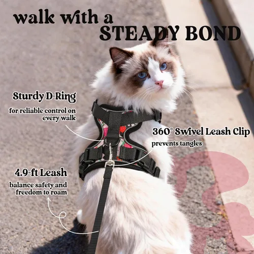 Miniatura 5 de rabbitgoo Cat Harness and Leash Set, Escape Proof Vest, XXS, Berry Pounce Soft Breathable Mesh, No-choke Adjustable Fit, Snap Buckles, Sturdy