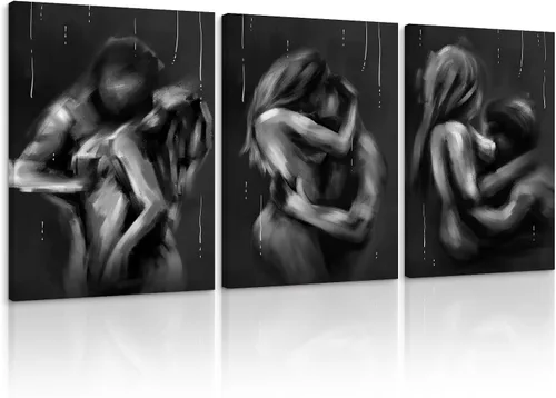 Miniatura 99 de Novatique 3 piezas de arte de pared sexy en blanco y negro para parejas desnudas, decoración de pared abstracta de amor para mujeres y hombres, arte