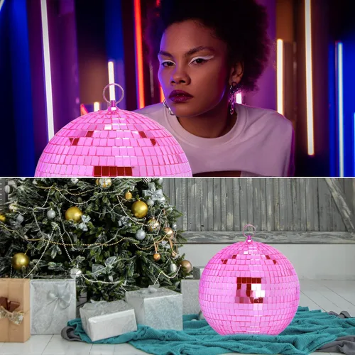 Miniatura 5 de DJBoomy Bola de discoteca de espejo colgante de 8 pulgadas: bolas de discoteca rosadas, bola de espejo con anillo colgante para decoración