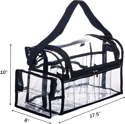 Miniatura 2 de Bolsa grande profesional independiente transparente de PVC para artista de maquillaje con organizador de brochas, kits de maquillaje, bolsa de viaje