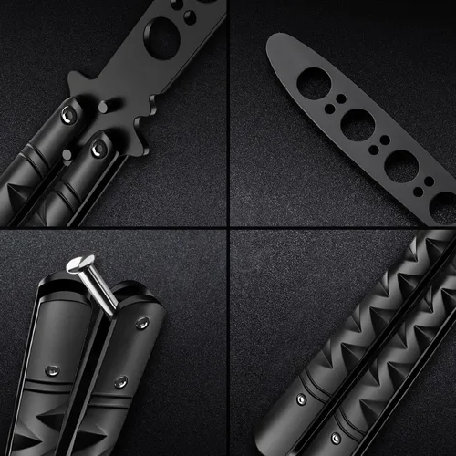Miniatura 6 de GOOD WORKER Cuchillo Mariposa - Entrenador Balisong - Entrenador de Mariposa de Práctica Negro con Pestillo de Resorte Seguro - Cuchillos Balisong