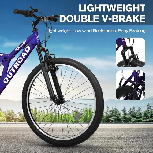 Miniatura 5 de Bicicleta de montaña para adultos, hombres y mujeres, 26 pulgadas 7 velocidades Mountian bicicleta con doble suspensión completa, doble freno V