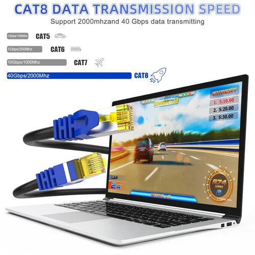 Miniatura 3 de Cable Ethernet Cat 8 de 5 pies, 10 pies, 15 pies, 25 pies, 30 pies, 50 pies, 100 pies, cable de Internet de red de alta velocidad, 26 AWG 40 Gbps