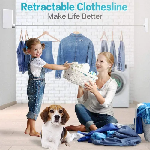 Miniatura 5 de Tendedero retráctil Línea de ropa para interiores y exteriores Línea de secado de ropa resistente Estante de secado de ropa montado