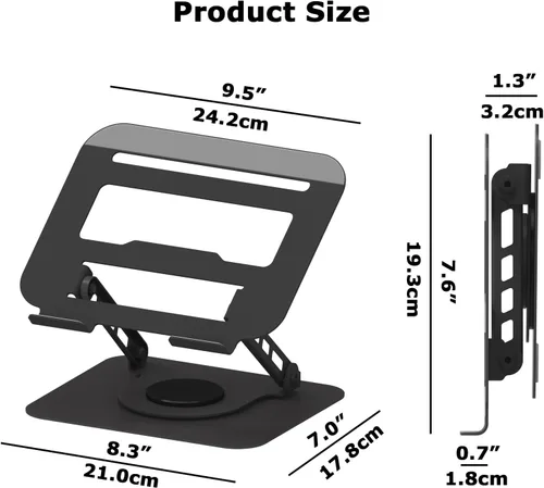 Miniatura 2 de Soporte ajustable para laptop, elevador giratorio de 360°, base estable para MacBook Pro/Air Notebook de hasta 16 pulgadas, color negro