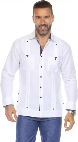 Miniatura 3 de Mojito Collection Camisa de guayabera 100% lino para hombre de manga larga con acento estampado