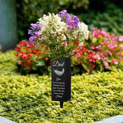 Miniatura 5 de Geosar Jarrones de Cementerio para Papá en Metal para Tumba, Jarrón Floral de Cementerio, Soporte de Flores Conmemorativo con Pincho, Decoraciones