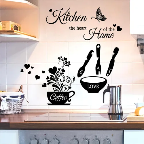 Calcomanías de pared para cocina, comedor, citas inspiradoras, calcomanías de decoración de pared, color negro, monótono, papel tapiz para despegar