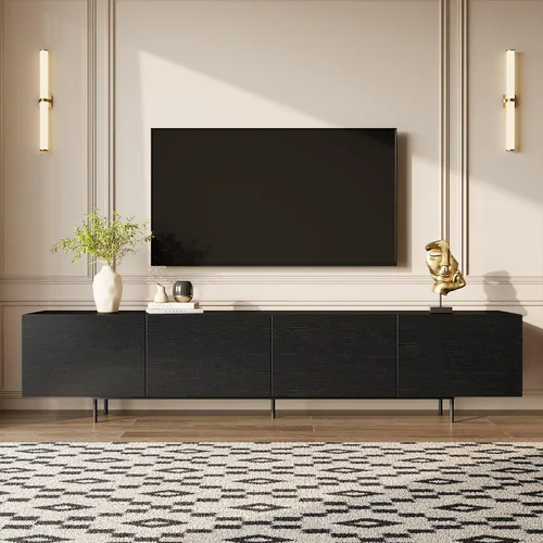 Soporte de TV moderno de mediados de siglo, consola negra de 94.5 pulgadas para televisores de 65 a 85 pulgadas, 4 puertas de gabinete con 6
