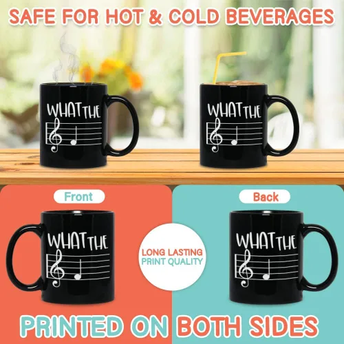 Miniatura 3 de Taza de café musical de 11 onzas, con texto en inglés "What The F Funny Note Sayings", regalo único para profesores musicales, amantes de la música