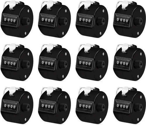 12 unidades de contador de mano de 4 dígitos, contador de regazo de 4 dígitos, contador de clic manual mecánico de mano con anillo de dedo para la