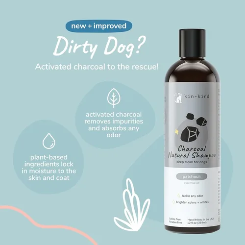 Miniatura 3 de kin+kind Champú para perros con carbón activado, champú desodorizante para perros de limpieza profunda para aliviar la suciedad, el olor