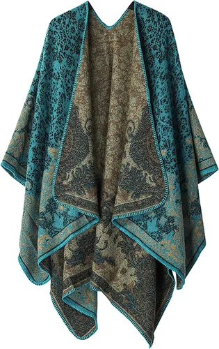 Miniatura 43 de Poncho chal para mujer, suéteres suaves y cálidos para mujer, parte delantera abierta, poncho de viaje para otoño, invierno y primavera