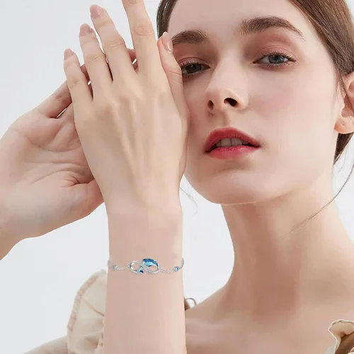 Miniatura 5 de Pulsera de delfín para mujer, de plata de ley, tobilleras de delfín, impermeables, hipoalergénicas, dijes de cristal, regalo único de Navidad