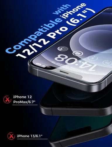 Miniatura 2 de MAGIC JOHN Paquete de 2 protectores de pantalla de vidrio templado para iPhone 12/iPhone 12 Pro de 6.1 pulgadas, instalación automática