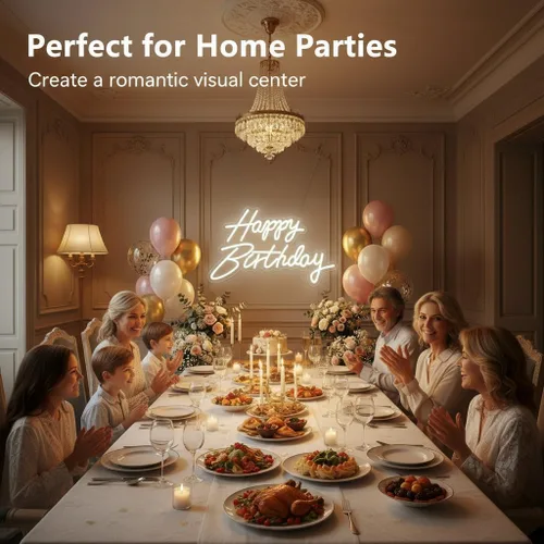Miniatura 4 de HMT - Letrero de neón con texto en inglés "Happy Birthday", alimentado por USB, de 19.6 x 11.8 pulgadas, letrero grande con luz LED para telón