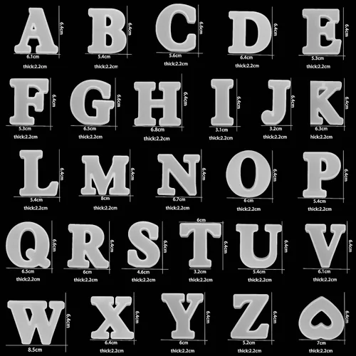 Miniatura 2 de Paquete de 27 moldes de letras de 2.5 pulgadas, 26 piezas de moldes de letras inglesas + molde de corazón del alfabeto, moldes de silicona