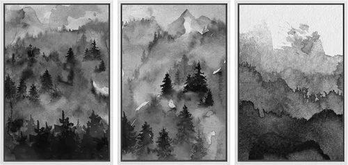 Miniatura 11 de NWT Lienzo enmarcado para pared, juego de arte en acuarela pastel, bosque de montaña oscura, naturaleza silvestre, ilustraciones de arte moderno
