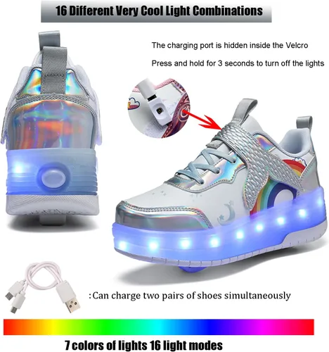 Miniatura 14 de Tenis con ruedas para niños y niñas, tenis deportivos recargables con luz LED para principiantes, el mejor regalo