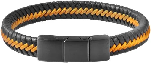 Miniatura 2 de Magna Steel Pulsera trenzada de cuero genuino para hombre con cierre magnético
