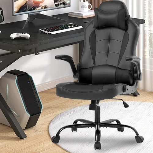 Miniatura 2 de Silla de videojuegos, silla de computadora con respaldo alto, silla de oficina egonómica, silla de videojuegos de piel sintética, silla ejecutiva
