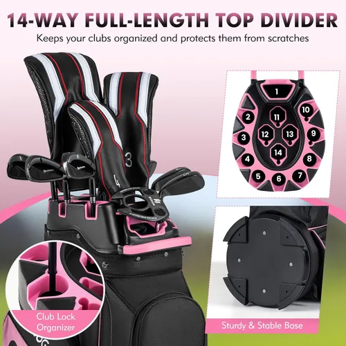 Miniatura 2 de Tangkula Bolsa de carrito de golf con divisores de longitud completa de 14 vías, 6 bolsas moldeadas con cierre superior de golf con 11 bolsillos
