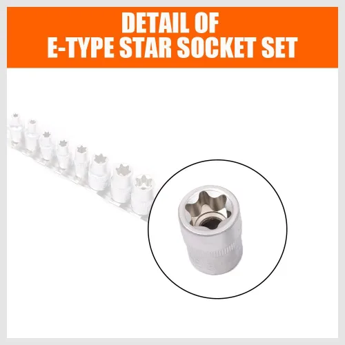 Miniatura 8 de HORUSDY Juego de zócalo de 11 piezas E Torx hembra externo Star Socket Set E4 - E20 Juego de zócalos de par