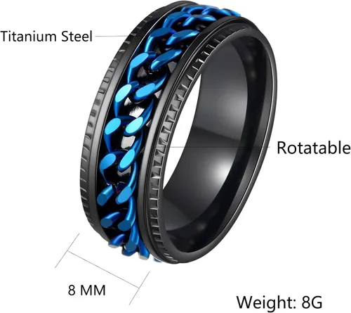 Miniatura 6 de Anillos giratorios para hombres y mujeres, anillos de ansiedad para hombres, anillos de cadena para adultos, anillos de titanio y acero Negro azul