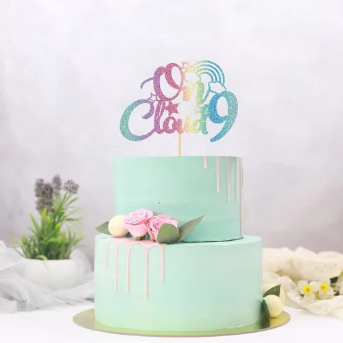 Miniatura 9 de On Cloud 9 - Decoración para tartas de 9 años de niña y niño, letrero con texto en inglés "I I'm Nine Cloud", decoración de pasteles para fiesta