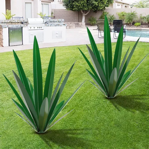 Miniatura 8 de TOMBABY Planta de agave de metal grueso de hoja grande, decoración al aire libre, patio del desierto, planta de arte, decoración de jardín, arte