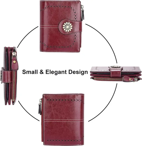 Miniatura 3 de Lavemi Cartera de cuero para mujer, pequeña, compacta, con bloqueo RFID, con bolsillo con cremallera