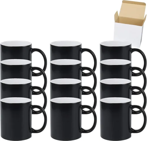 Miniatura 18 de Taza de café de sublimación de cerámica blanca de 11 onzas con colores sólidos en el interior y mango negro, rojo, rosa, azul, verde y amarillo, 6
