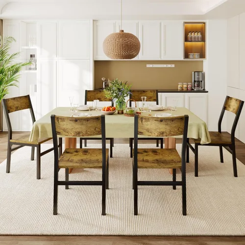 Miniatura 9 de Juego de 6 sillas de comedor Feonase, sillas de cocina modernas con respaldo ergonómico, tablero de MDF y patas de metal, sillas de cena