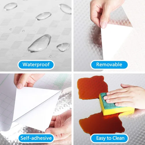 Miniatura 9 de CRE8TIVE Papel adhesivo de acero inoxidable para electrodomésticos de cocina, papel tapiz plateado metálico de 12 x 80 pulgadas, encimeras