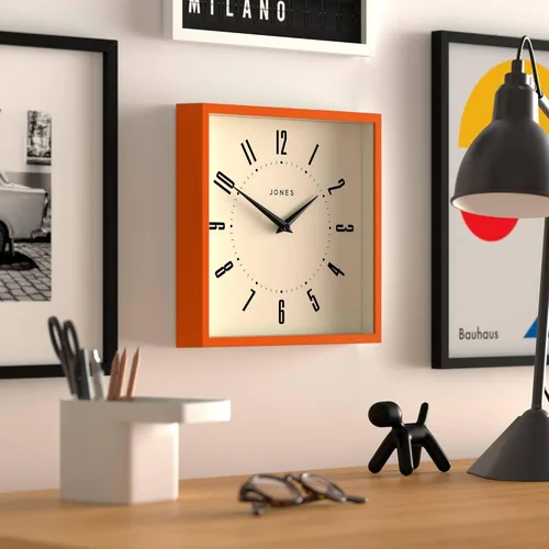Miniatura 5 de JONES CLOCKS® Reloj de pared de caja, cuadrado retro, 10 pulgadas, naranja, números fáciles de leer, reloj perfecto para cocina u oficina Naranja