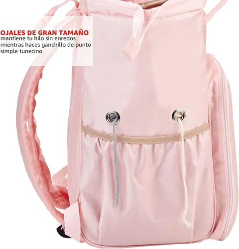 Miniatura 5 de HOMEST Mochila de Bolso para Tejer, Organizador de Almacenamiento para Crochet, Porta Hilos Grande con Bolsillo Frontal Personalizado para Rosa