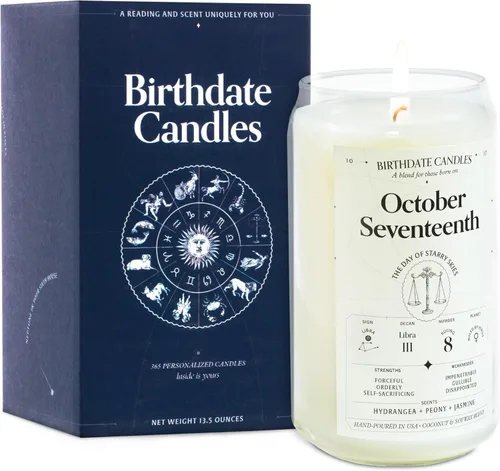 Miniatura 332 de Velas con fecha de nacimiento, 28 de octubre, velas perfumadas del zodiaco de Escorpio, regalo de cumpleaños, aroma a bergamota, canela y caoba