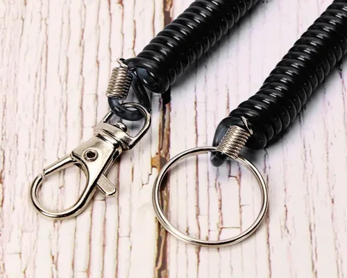 Miniatura 4 de Mini Skater Llavero retráctil en espiral, 6 unidades, con cuerda elástica antipérdida, con cierre de mosquetón de metal para llaves, cartera