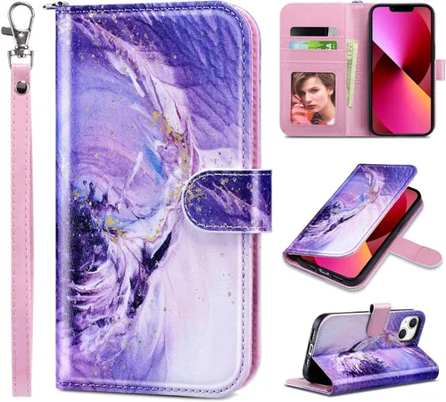 Miniatura 38 de ULAK Funda tipo cartera compatible con iPhone 13 para mujer, piel sintética de alta calidad con tarjetero, función atril, funda tipo cartera