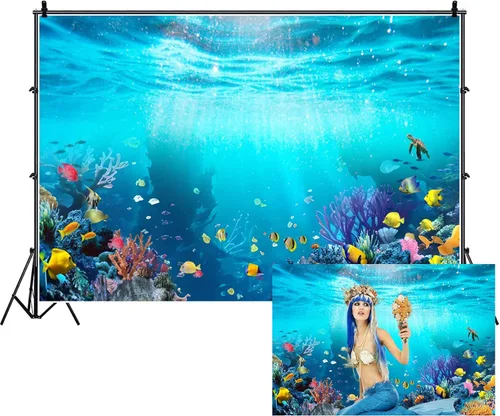Miniatura 11 de Renaiss Fondo de 5 x 3 pies bajo el mar, mundo submarino, océano profundo, peces tropicales, arrecifes de coral, luz del sol, fondos marinos