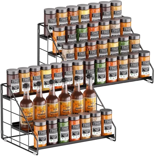 Miniatura 10 de Organizador de especias para gabinete, organizador de especias de 4 niveles, estante de especias ajustable escalonado para la encimera de la cocina