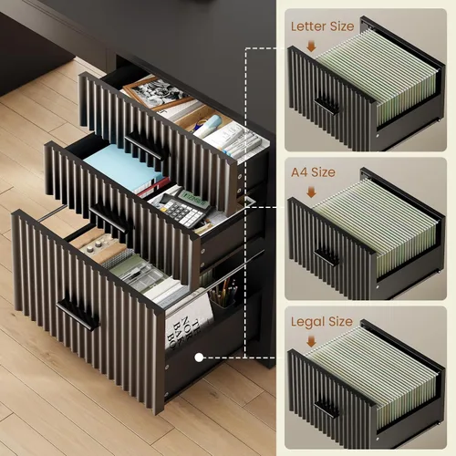 Miniatura 5 de SEDETA Escritorio eléctrico acanalado en forma de L, 63 x 67 pulgadas de altura ajustable para oficina en casa con cajones y estantes, escritorio