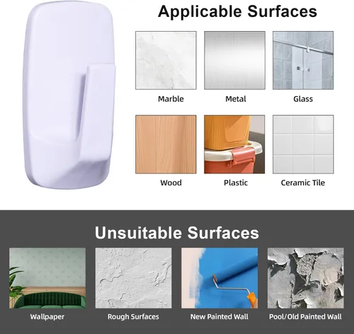 Miniatura 4 de Ganchos de pared resistentes grandes 6 piezas con 12 tiras adhesivas, gancho de pared removible para colgar, ganchos para colgar abrigos sin daños