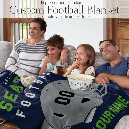 Miniatura 4 de Manta personalizada para fanáticos del fútbol americano – Se envía al día siguiente – Hecha en Estados Unidos – Manta de vellón personalizada