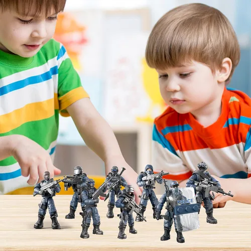 Miniatura 6 de MEIEST SWAT - Juego de 8 figuras de acción de policía urbana con múltiples accesorios de armas militares, juego de recuerdos de fiesta para niños