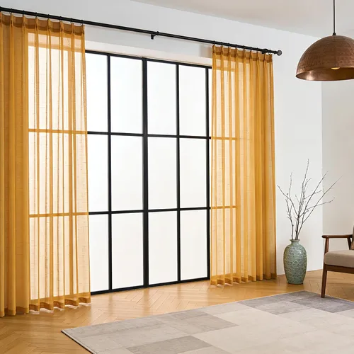 Miniatura 16 de Cortinas plisadas negras traslúcidas de 84 pulgadas de largo, 2 paneles para dormitorio, lino texturizado, ganchos transparentes para pista